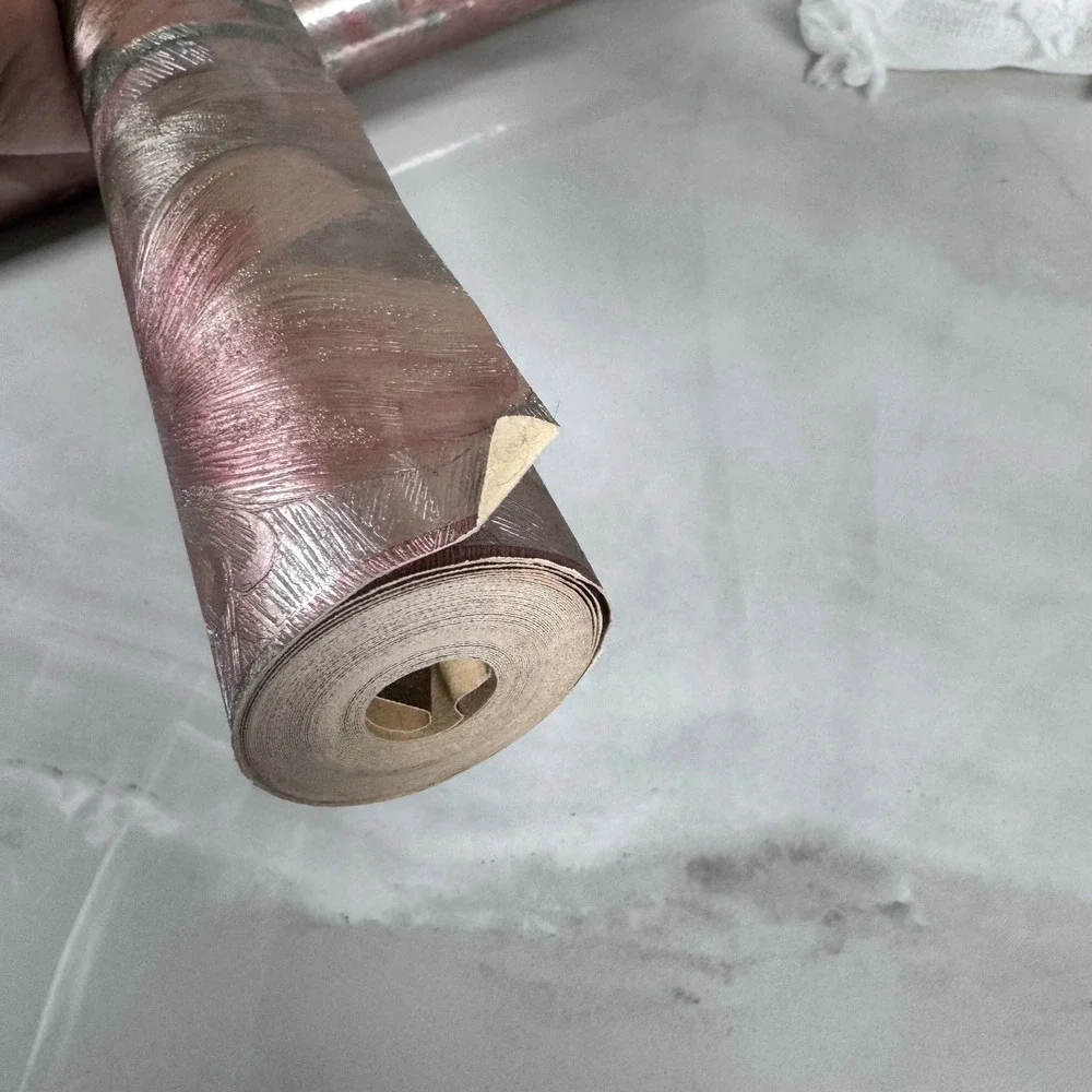Vtg Sapphire Wall-Tex Vinyl Wallcoverings 1 Full Roll 1 Partial Metallic Floral